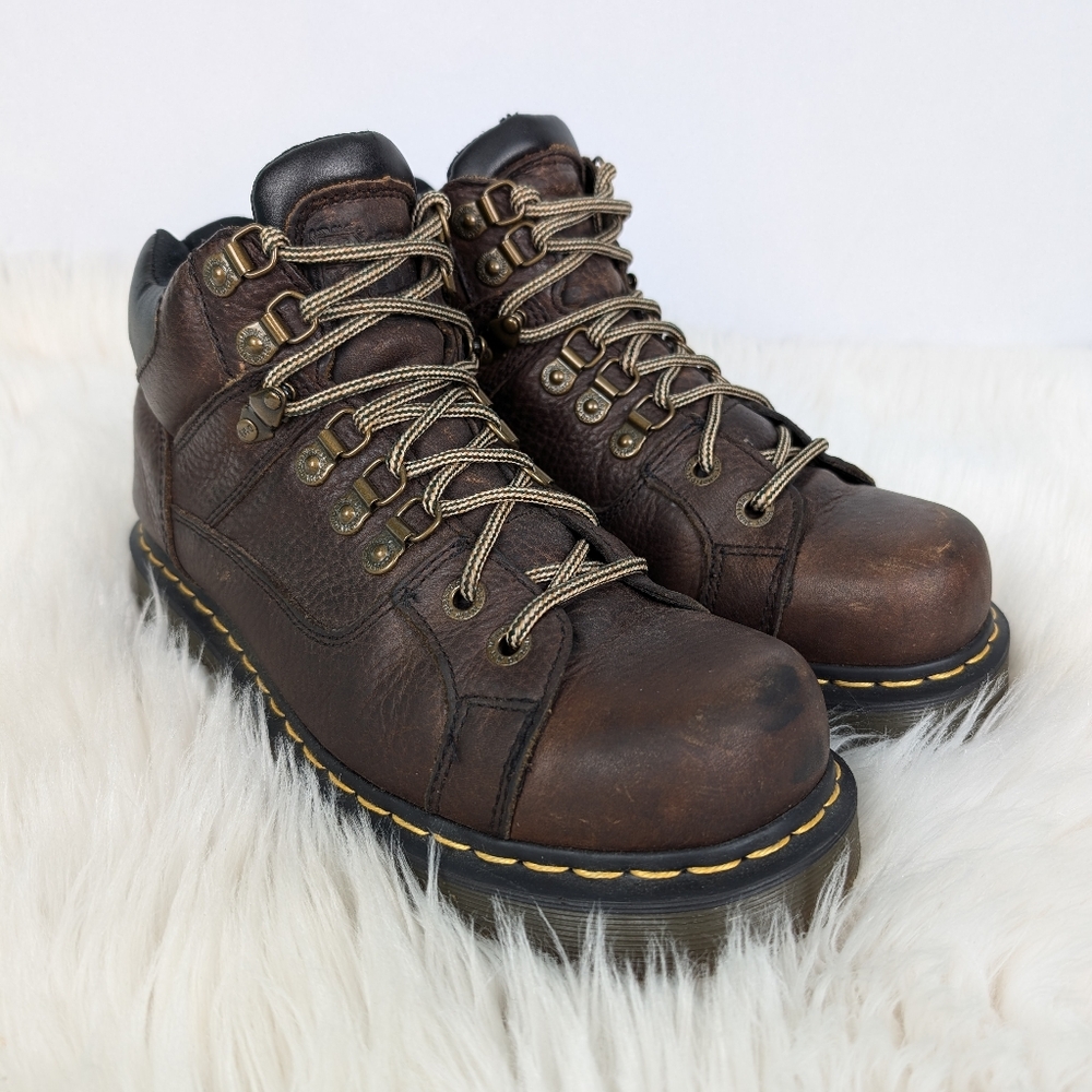 Dr. Martens 11302 leather combat boots, women's size 10, men's size 9, brown